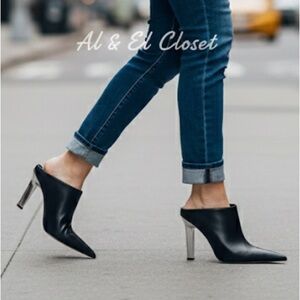 Michael Kors Halle Mule Pump Leather Black Pointed Toe Heels Size 6M NIB